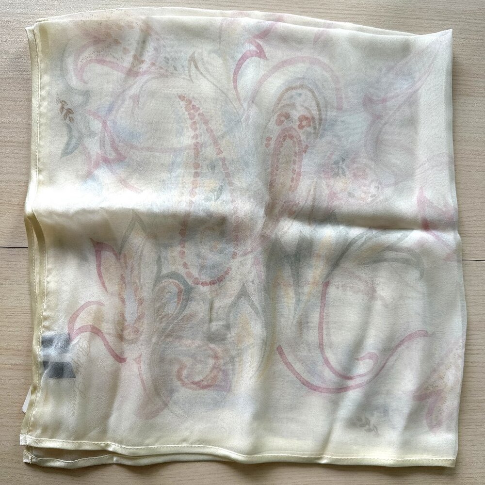 NWT Ralph Lauren Silk White Floral Sheer Scarf | 32" Square